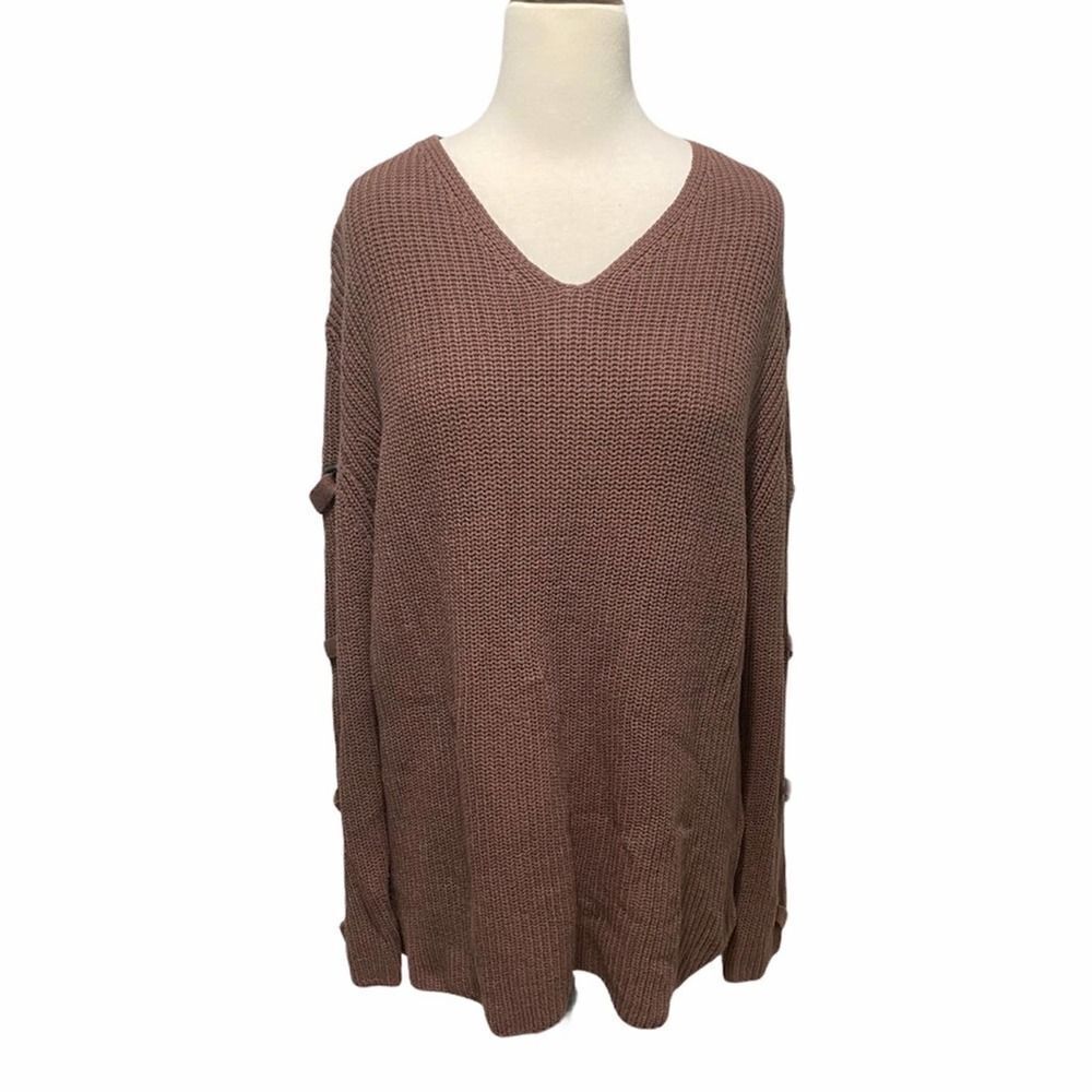 City Chic Ladder Sleeve V-Neck Sweater‎ Mauve 16